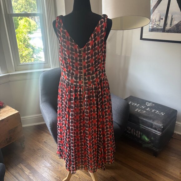 Kate Spade Sheer Silk Dress Black Red Pink block pattern - Picture 7 of 14